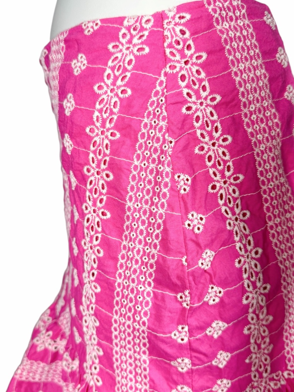 Le Lis Pink Eyelet Embroidered Ruffle Mini Skirt Cotton Boho Coquette Size M - Picture 4 of 8